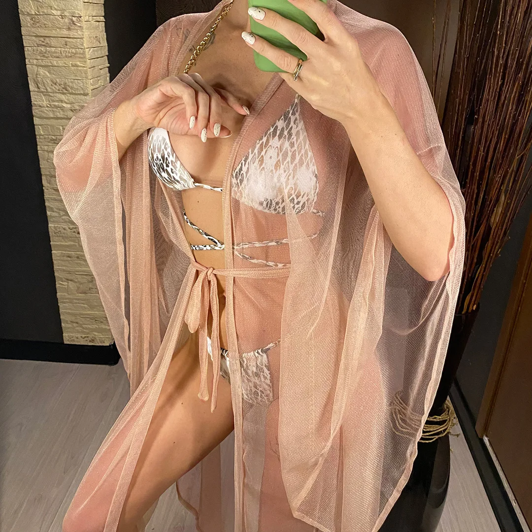 Neue sexy glitzernde transparente Tunika aus Netzstoff, Strand-Cover-up, Strandkleid, Strandmode, Damen V3217 – Detail 6