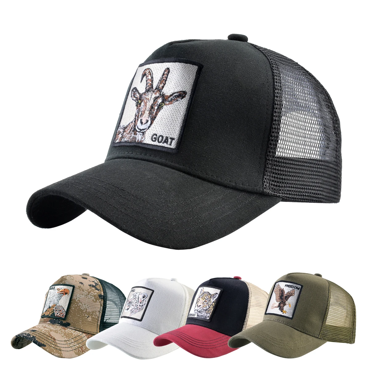 Gorras de camionero de moda con parche de cabra bordado gorra de béisbol Snapback para las cuatro estaciones para hombres y mujeres gorra con visera ajustable