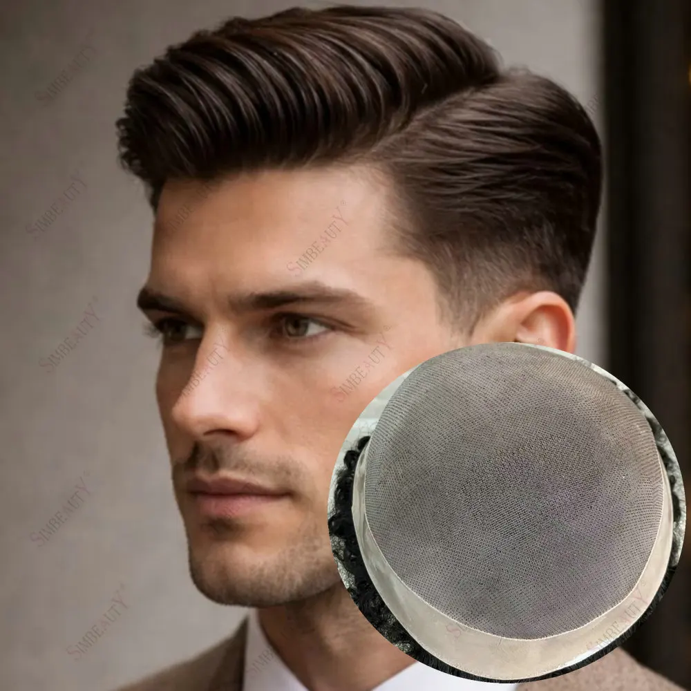 30mm Wavy Monofilament Men Toupee Breathable Male Hair Prosthesis Wave/Straight Human Hair Replacement System Hairpiece for Men
