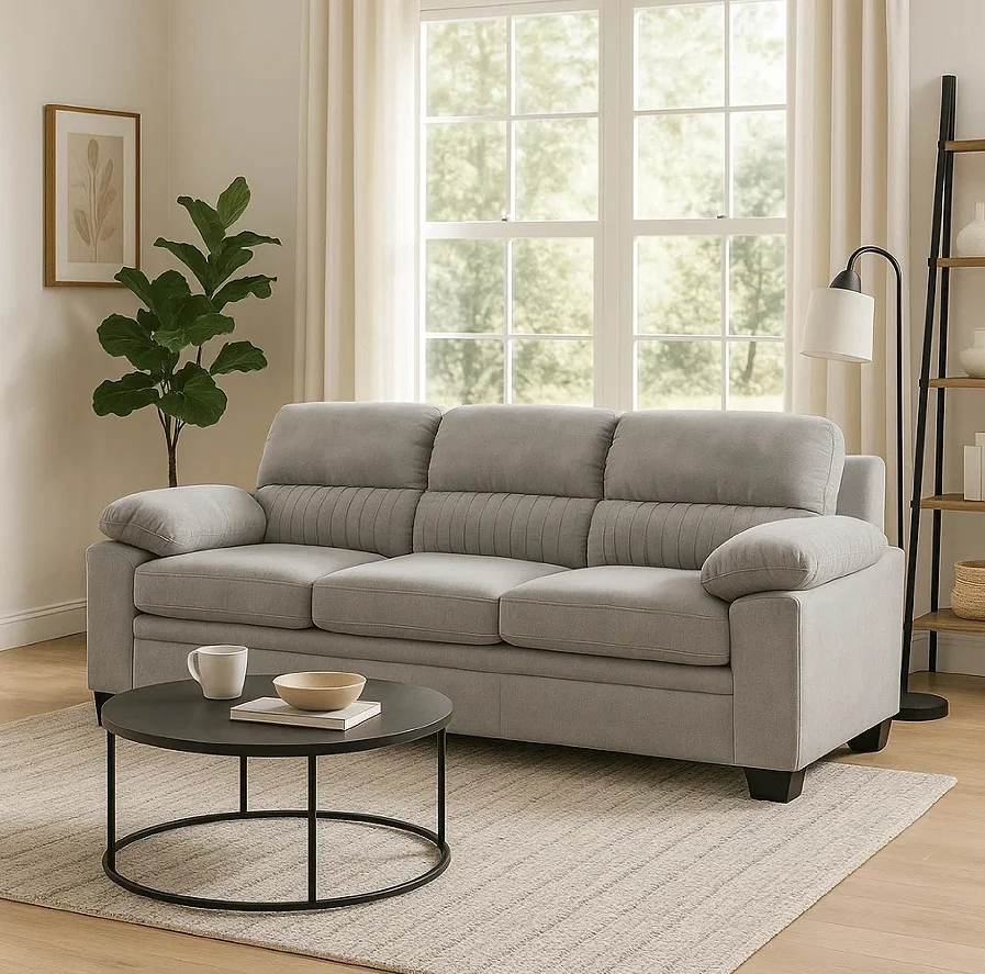 

# Sofa Set Gray Polyester Upholstered Soft Foam Cushioned Solid Wood Frame Modern Design For Apartment Use
