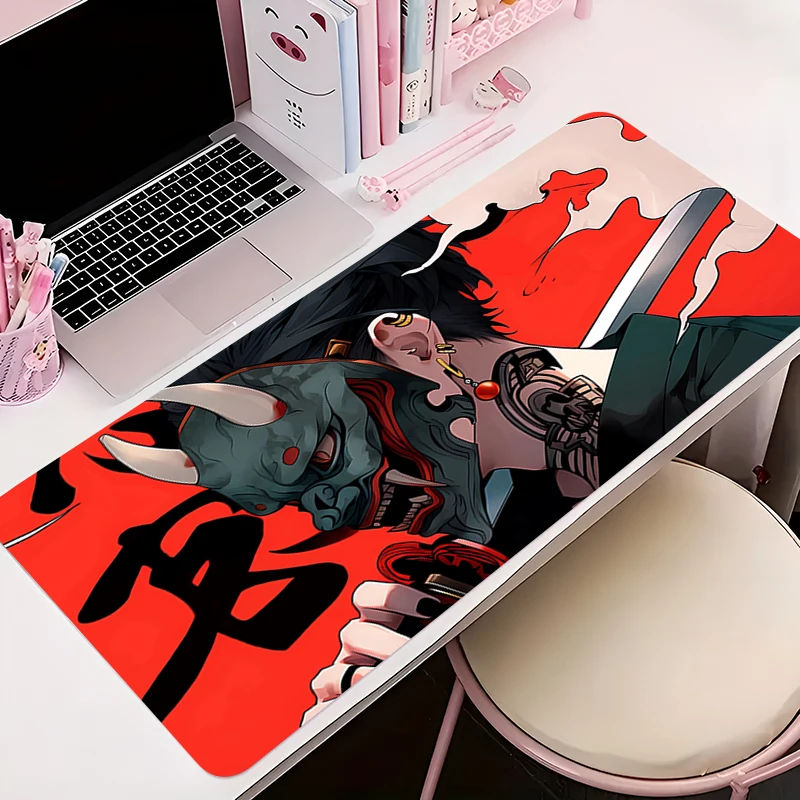 Mouse pad gamer antiderrapante anime hd tapete de mesa jogos acessórios para pc tablet grande mousepad estendido diabo oni máscara teclado tapete