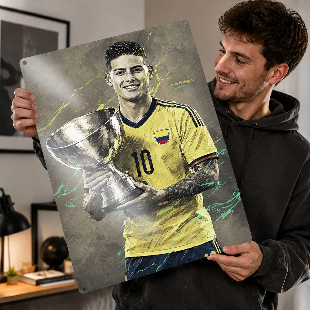 James Rodríguez Football Printed Poster Personalized Aluminum Metal Sign Victory Moment Style Wall Art Made For Dedicated Fans
