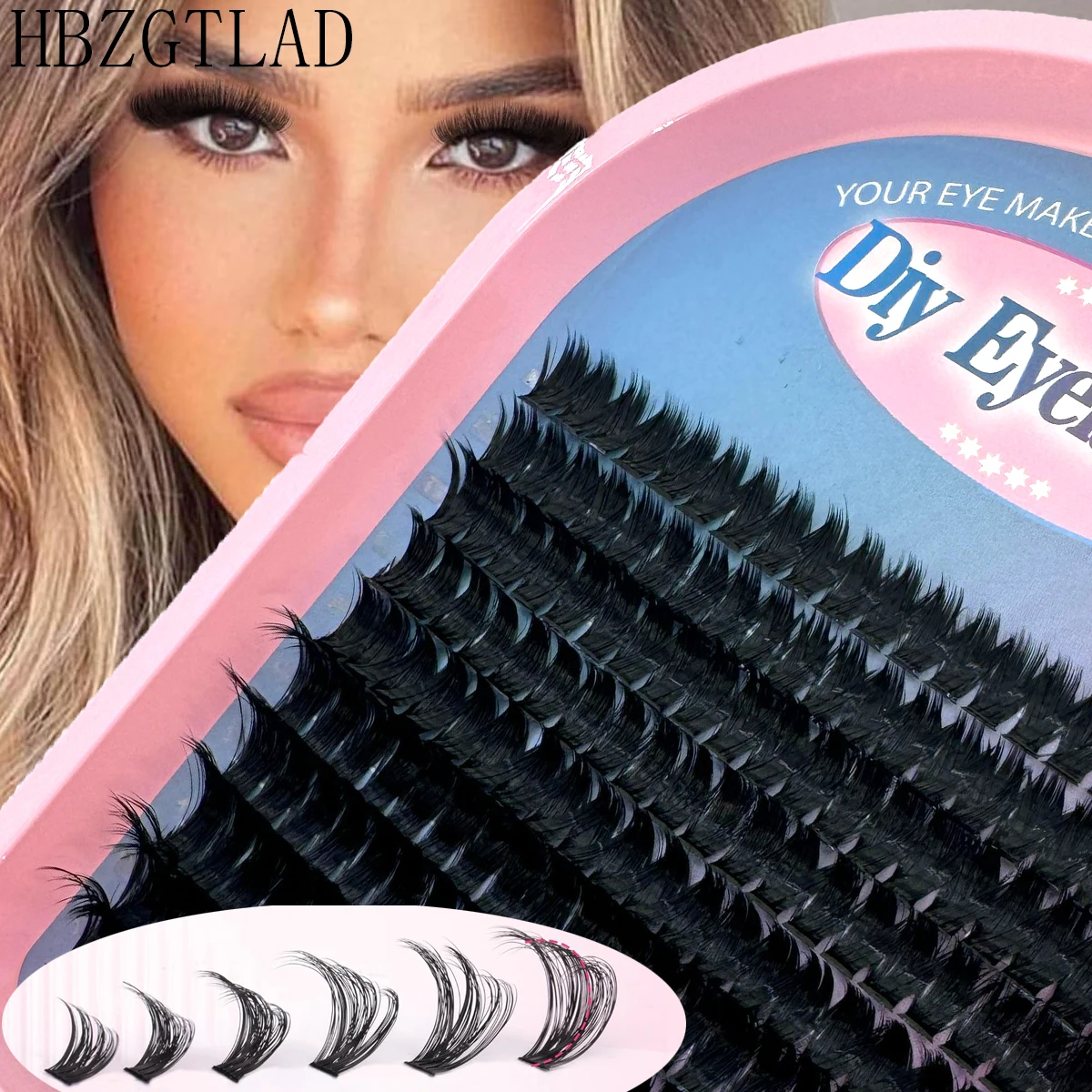 HBZGTLAD 10 Rows 5D Fluffy Cluster Lashes 60D/80D/100D /180DThick Eyelash D Curl Mix Individual Lashes DIY Lash Extensions