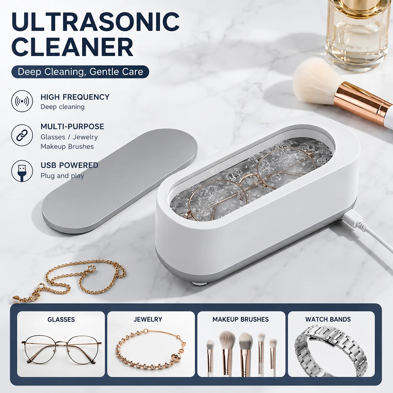 2026 New Vibration Ultrasonic Cleaner Machine, Multi-purpose Washing Tool for Glasses Jewelry Watch Cosmetic Brushes