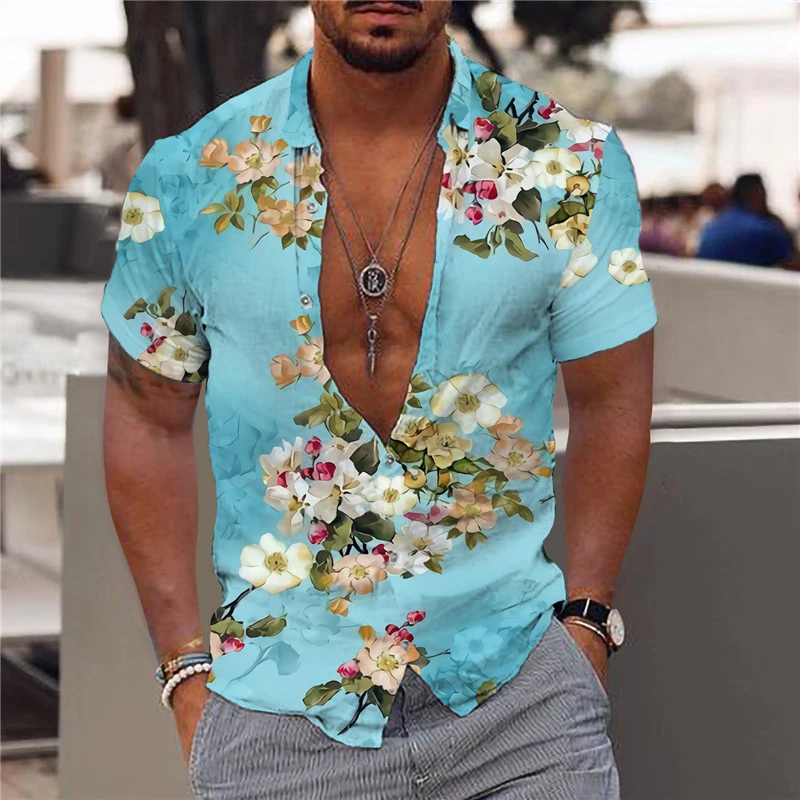 Zomer Heren Hawaiiaans Shirt Met Bloemenprint Korte Mouw Revers Met Knop T-Shirt Vakantie Strandfeest Casual Shirt Top Street Wear