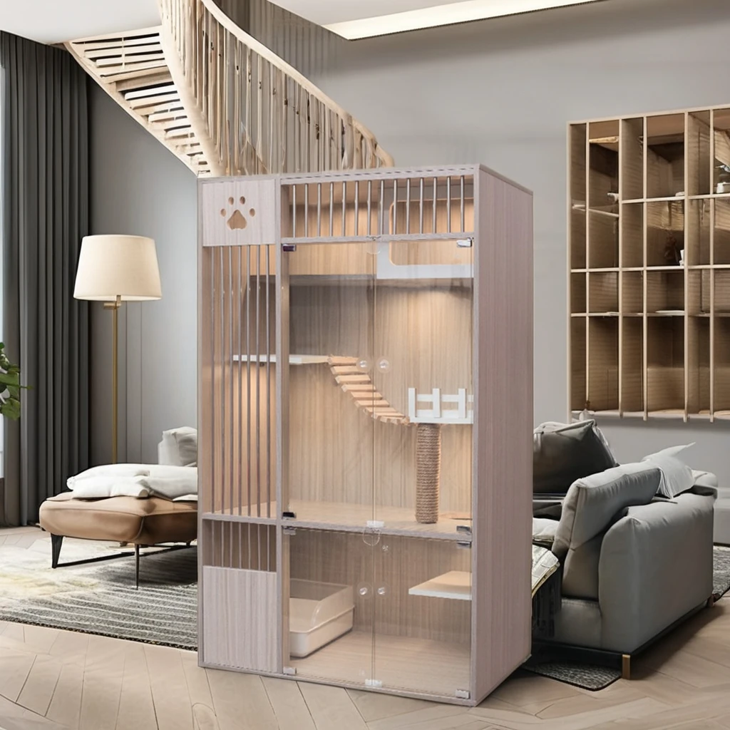 

Luxury Indoor Pet House Solid Wood Cat Villa Animal Pattern Access Door Available Small Large Sizes Wholesale Outdoor Cat Cages