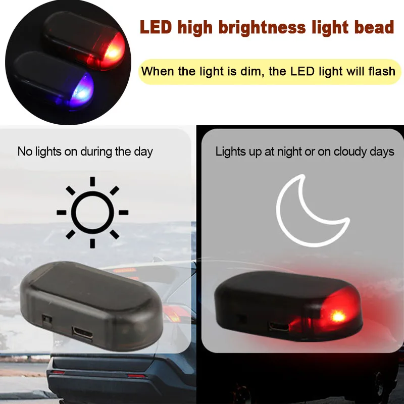 Car LED Flashing  Light Solar Powered Simulated Dummy Alarm Wireless Warning Anti-Theft Caution Fake Security Lamp  Imitation