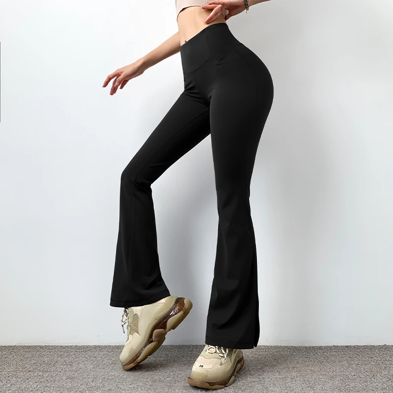 Women Elastic High Waist Flared Pants Thin Yoga Pants Plus Size Square Dance Pants Slim Sports Fitness Flared Pants Yoga Pants