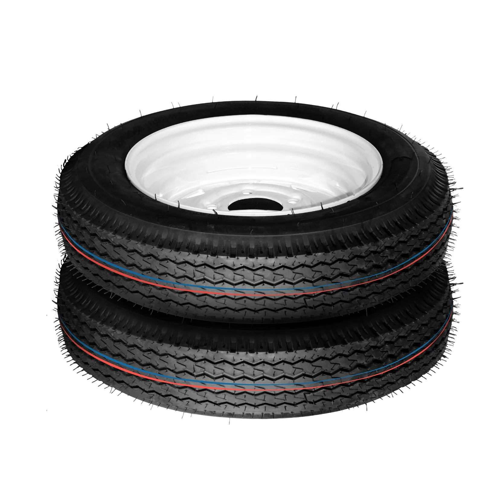 Two Trailer Tire & Rim 4.80-12 4 Ply Load Range B 5 Lug Hole White Spoke Wheel