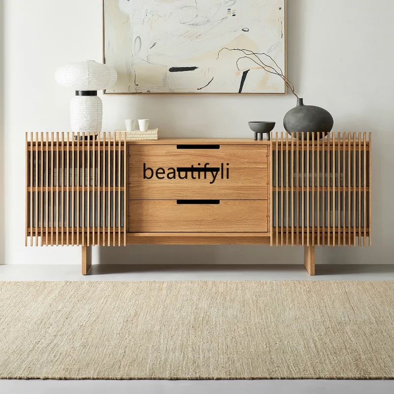 Sideboard Cabinet Solid Wood Nordic Minimalist Bedroom Storage Chest of Drawers Retro Entrance Cabinet Log Style