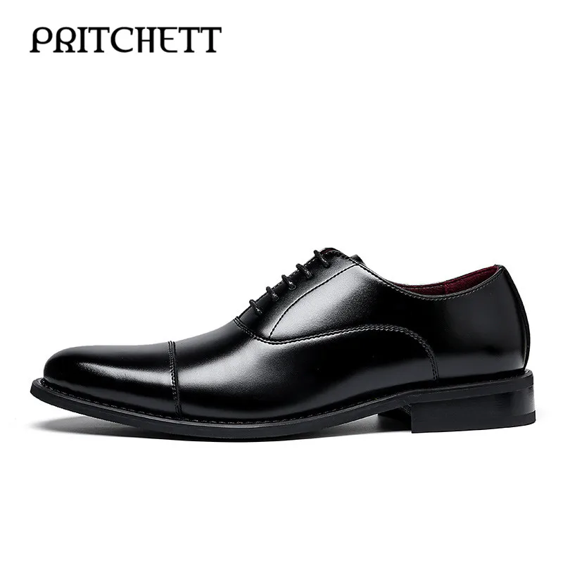 

Black Genuine Leather Lace-Up Oxford Shoes Men's Business Formal Shoes Retro Brown Inner Heightening Men's Leather Shoes