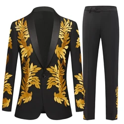 Men's High-quality Embroidered  Floral 2 Pieces Set Suits Singer Performance Wedding Groom Prom Tuxedos (Blazer + Trousers)