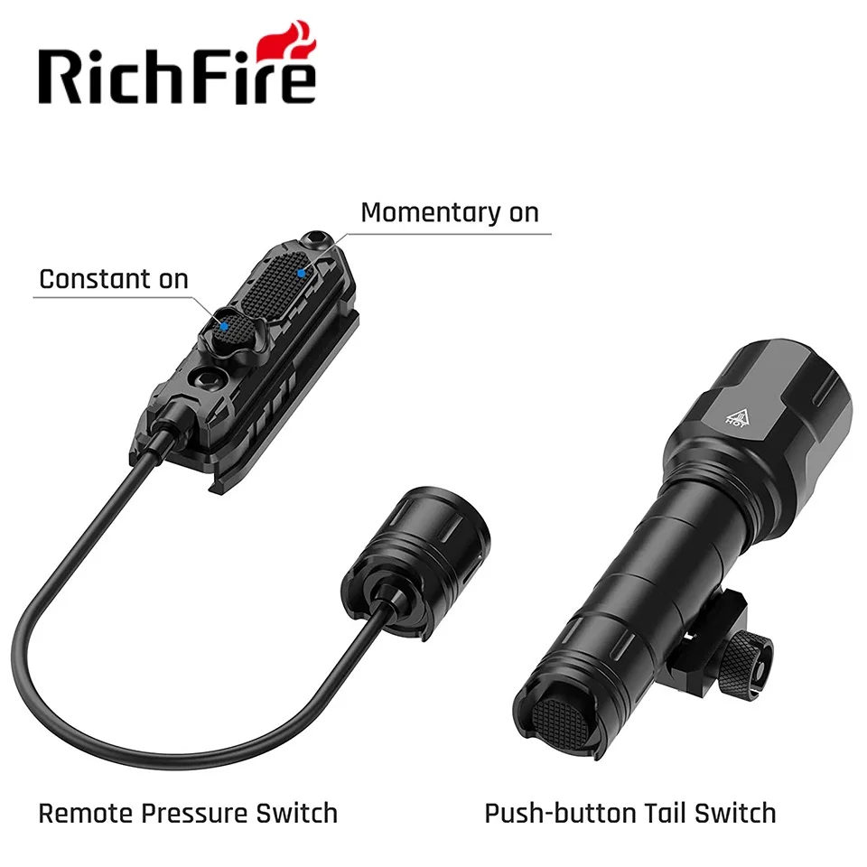 Richfire Weapon Light 1200LM 6500K 18650 Tactical Flashlight with Mlok System Remote Pressure Switch for Picatinny Rail