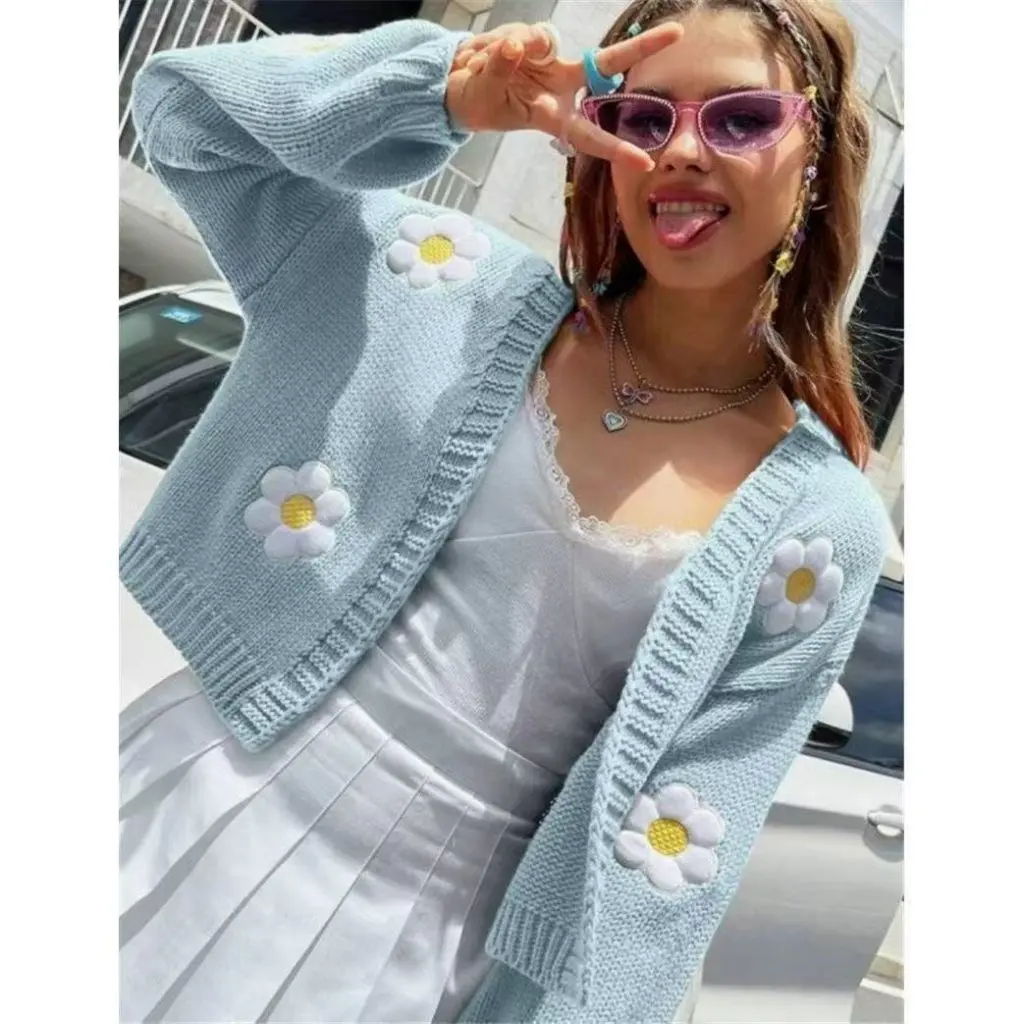 

Women's Sweet Flower Cardigan Maoning Autumn Winter European American Style Loose Short Jacket Fashion
