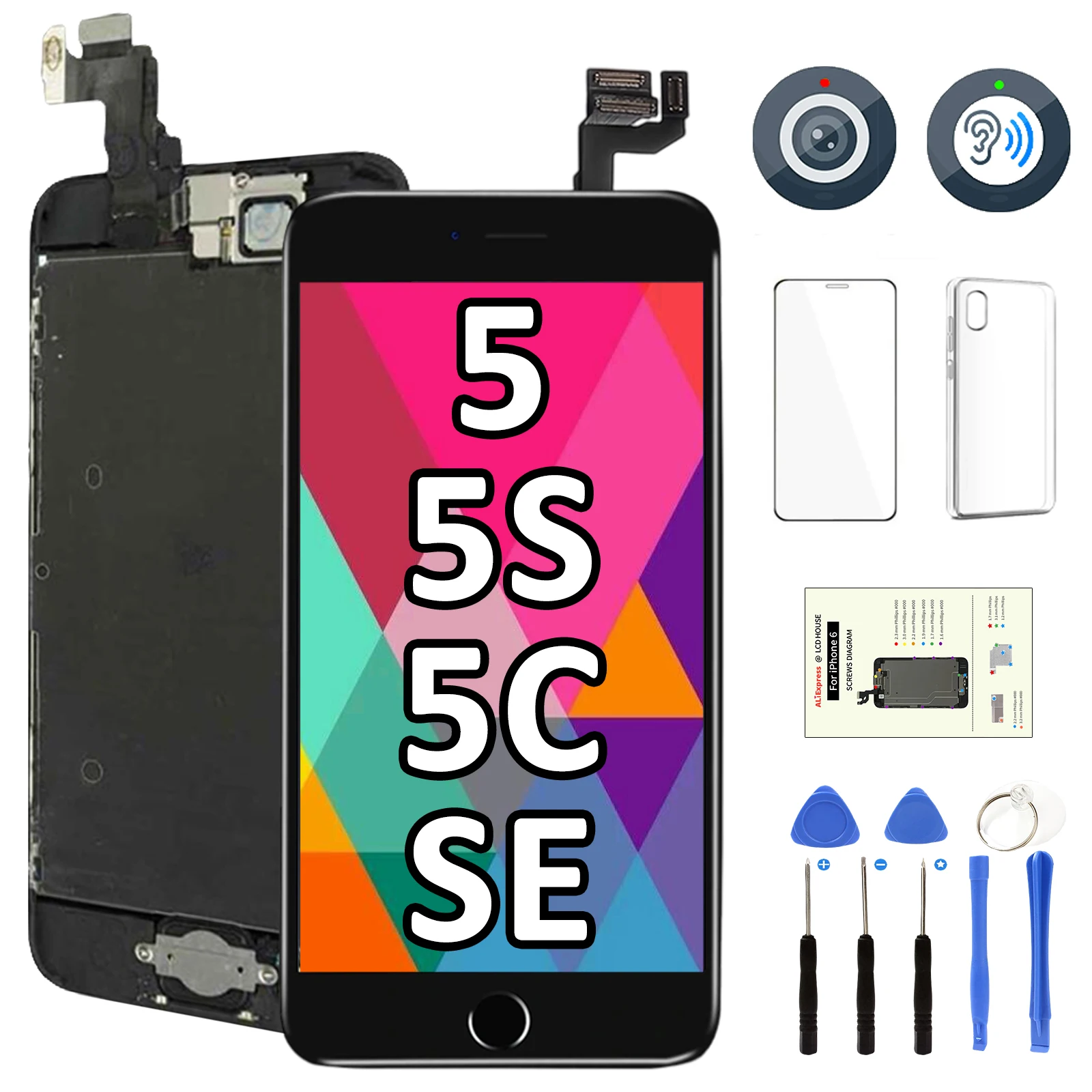 AAA Screen For iPhone 5 5C 5S SE 2016 LCD Screen Full Set Replacement Assembly Complete Touch Digitizer Ecran with Front Camera