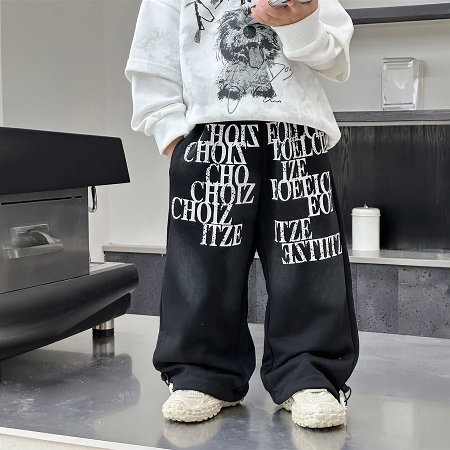 Baby autumn pants boys autumn version of Korean children\'s clothing 2024 new children\'s printed knitting pants trend