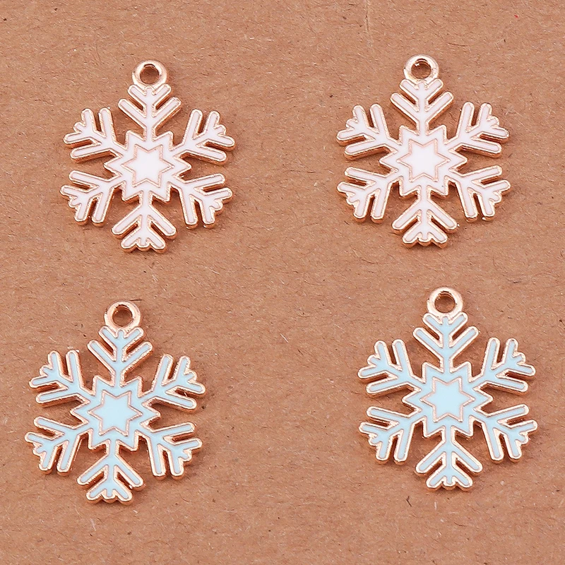 10pcs Cute Enamel Snowflake Charms Pendant for Earrings Necklace DIY Bracelet Christmas Jewelry Making Accessories