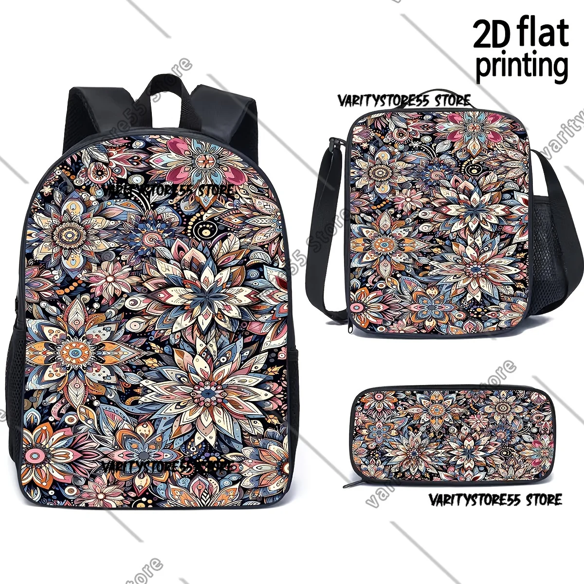 

Mandala Flower Backpack Student Boys Girls BookBag School Bag Laptop Shoulder Bags 3ps Insulated Lunch Bag Pencil Case