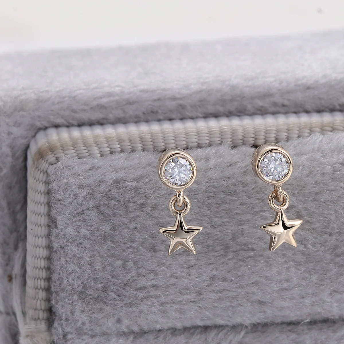 Provence Jewelry 14K Yellow Gold Round Lab Diamond Star Shape Drop Earrings For Women Party Wedding Anniversary Fashion Gift view 6