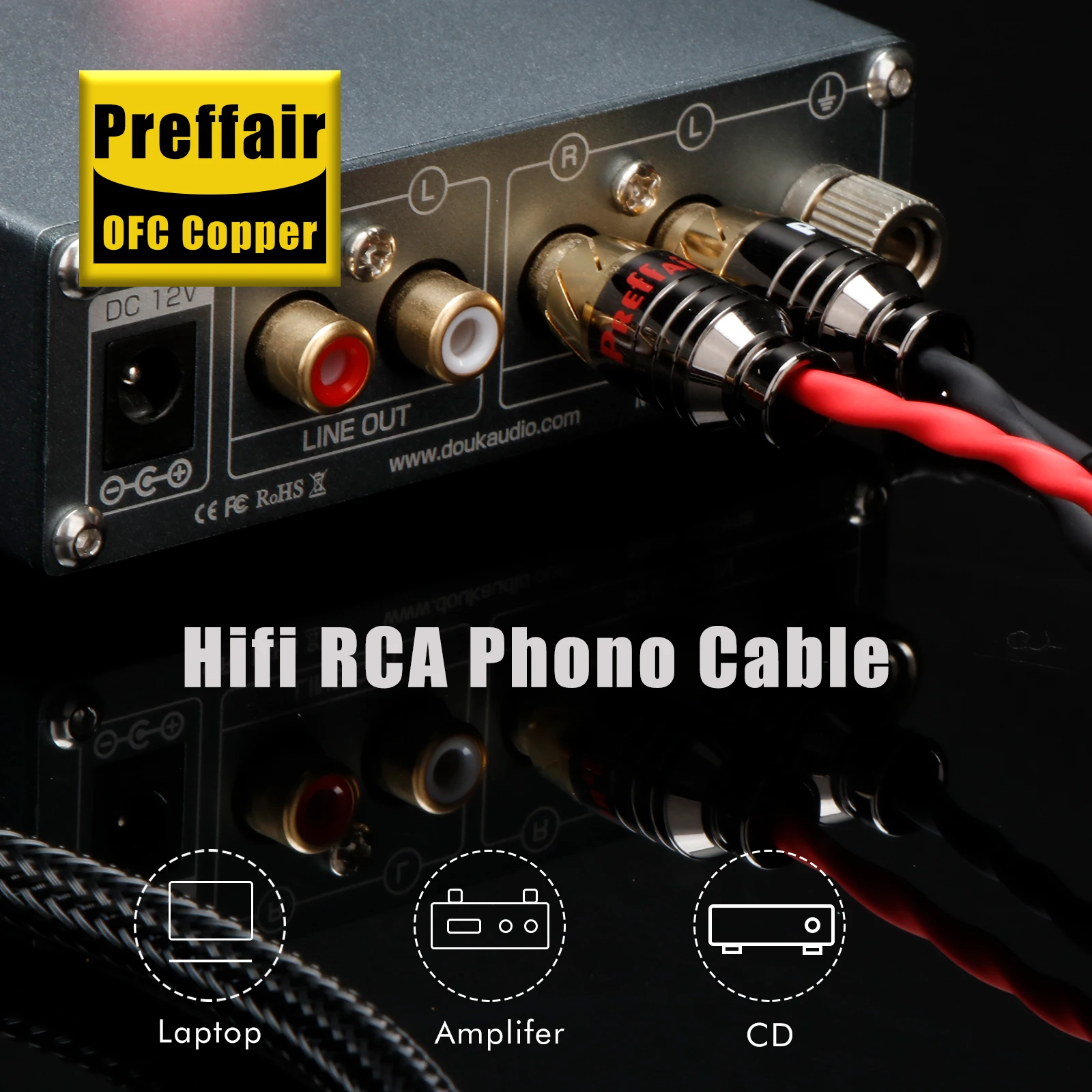 Hifi RCA Phono Kabel mit Erdungskabel Vinyl Plattenspieler Kabel 6N OFC 2RCA auf 2RCA Erdung Spaten Stecker für CD Verstärker