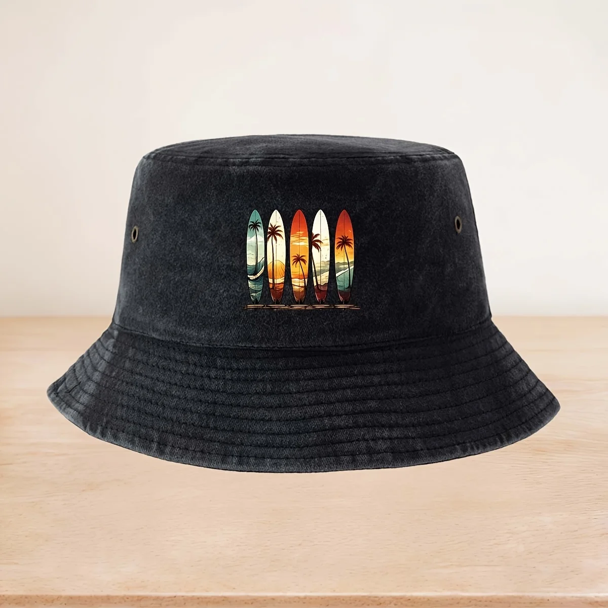 Sunset Coconut Tree Surfing Board Printed Pattern High Quality Fisherman Hat Fishing Hat Foldable Bucket Hat Unisex Casual Hat O