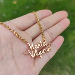 Customized Personalized Cuban Necklace Chain Letter Pendant Necklace Double Name Heart Necklace Women's and Men's Jewelry Gifts