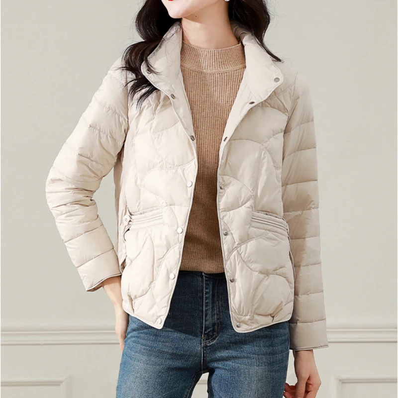 Short Puffer Coats Lightweight Women Jacket Fashion Casual Down Jacket Standing Collar Slim Solid Parka Classy Warm Coats Down
