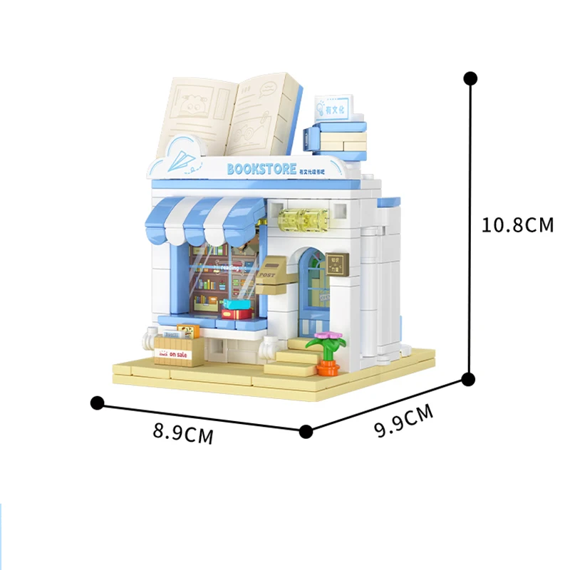 City Street View negozio di animali cibo panetteria pieghevole Building Blocks fai da te Candy House libreria modello giocattolo mattoni amici regalo per bambini