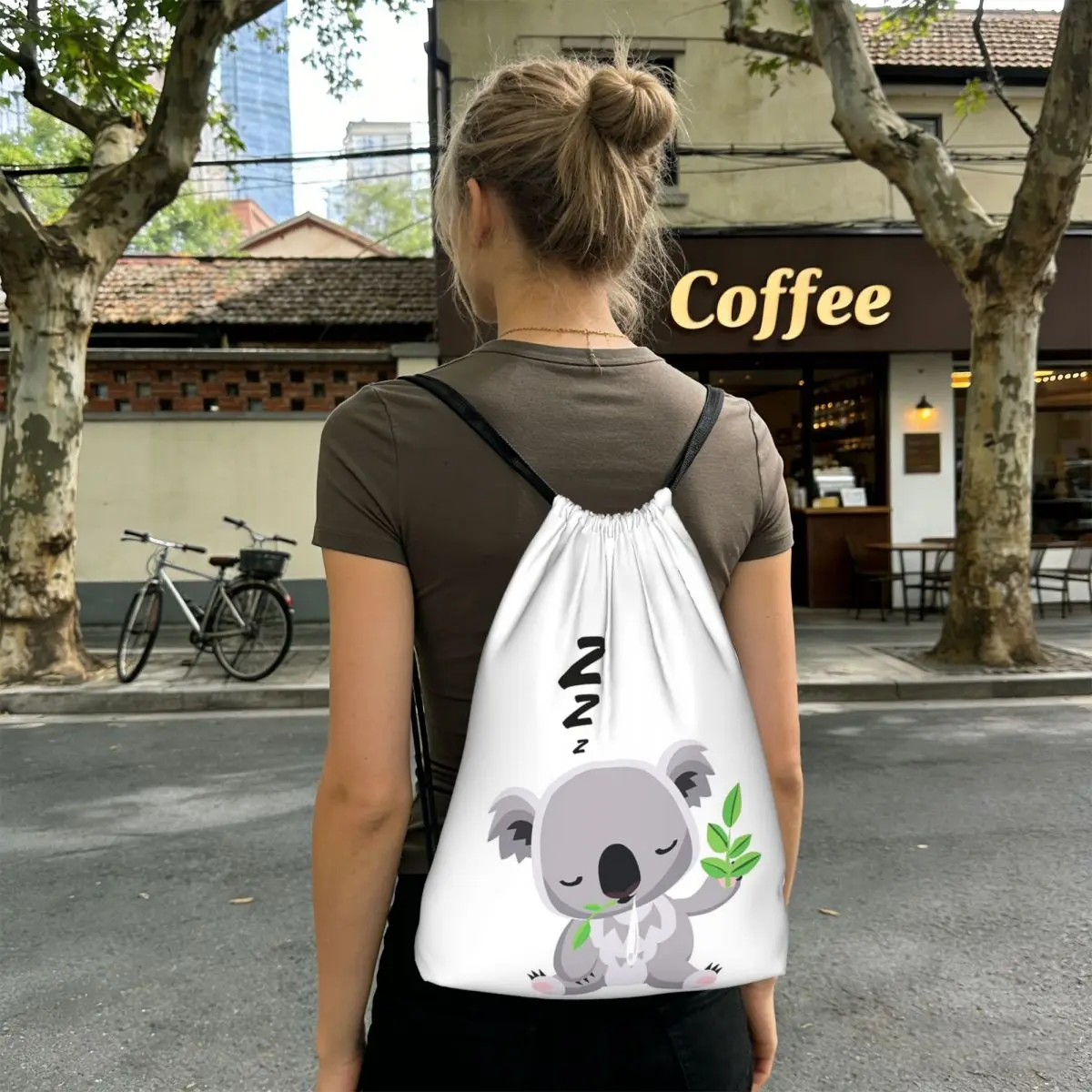 Cute Baby Koala Sleeping Good Night Backpacks Portable Drawstring Bags Sports Bag Book Bags for Travel School