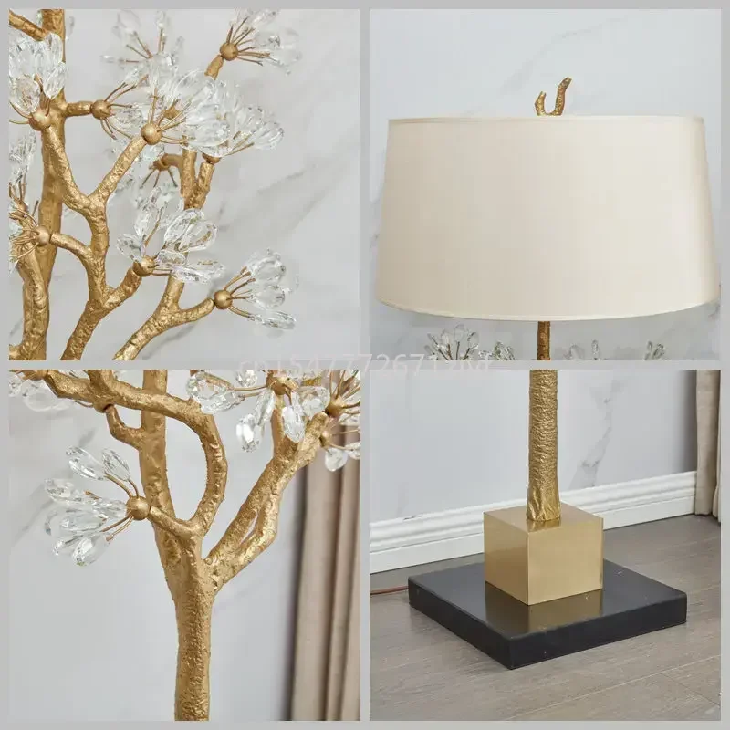

Pure copper luxury crystal bud floor lamp, French American European living room bedroom villa floor lamp