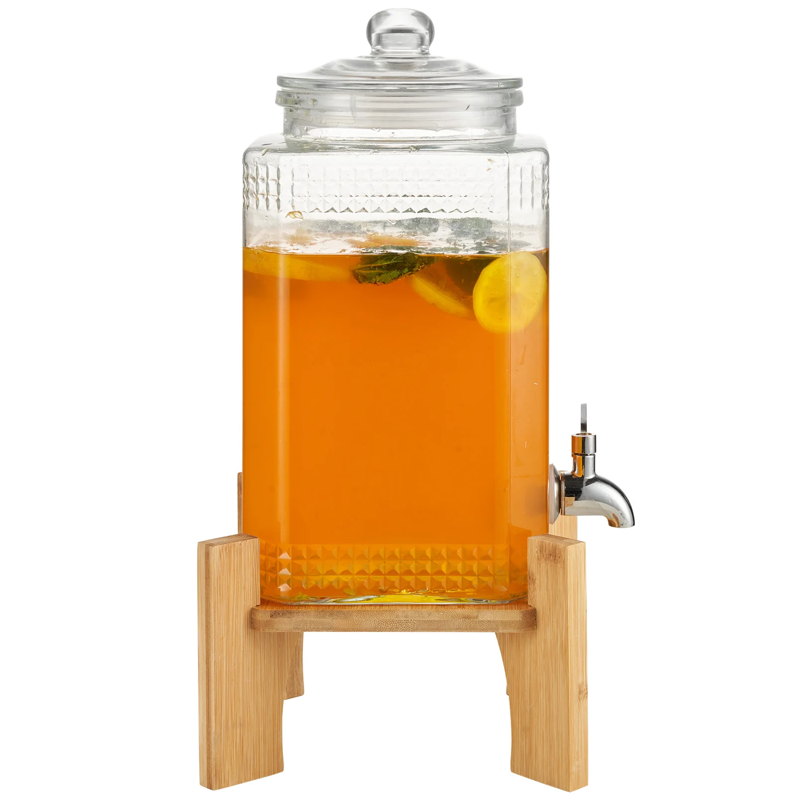 

Beverage Server, 1 Gallon CapacityGlass Drink Holder with Base, Durable Stainless Steel Tap, Suitable for Iced Tea, Lemonade, Wa