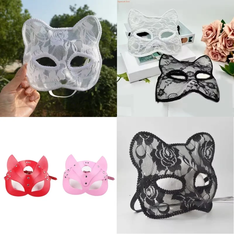 Masque de renard Cosplay d'halloween, masque pour les yeux Sexy en dentelle, masque Animal demi-visage, masque de chat érotique en dentelle, jouets sexuels pour femmes pour Couple
