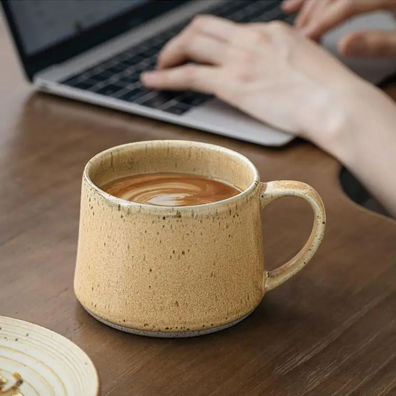 

Japanese Style Sesame Glazed Ceramic Mug, Vintage Tea Cup, 380ml, Beautiful Drinking Water, Household Coffee Cup