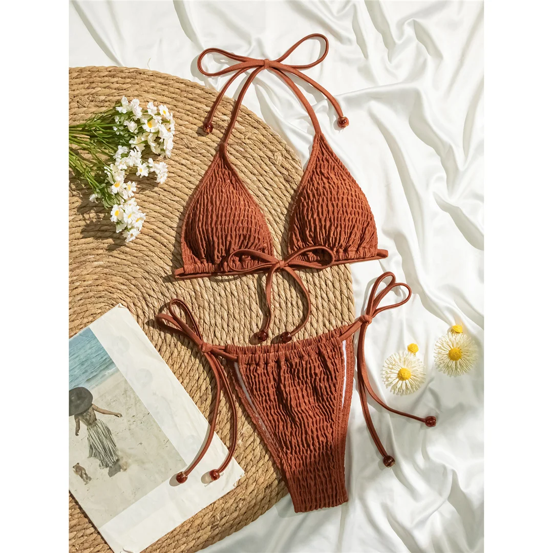 Sexy, geraffter, geraffter Neckholder-Bikini, Damen-Badeanzug, zweiteiliges Bikini-Set, Damen-Badeanzug mit Trägern, Badebekleidung, Badeanzug, Schwimmanzug V7631 – Detail 8