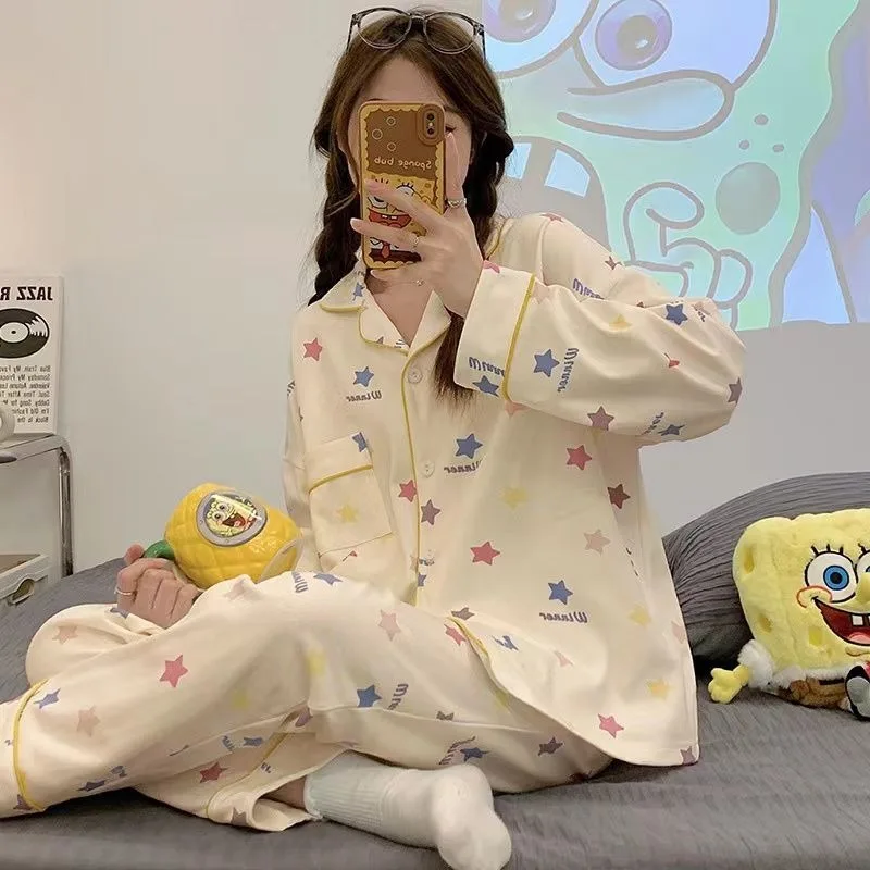 2024 New Spring Autumn Home Wear Long Sleeves Cardigans Women's Pajamas Girls Casual Comfortable Loungewear Set Ladies Sleepwear