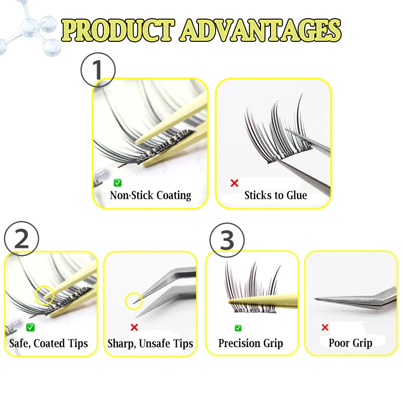 Applicatore antiaderente Ciglia senza colla Pinzetta in acciaio inossidabile rivestita antiaderente Ciglia senza colla Strumenti per principianti