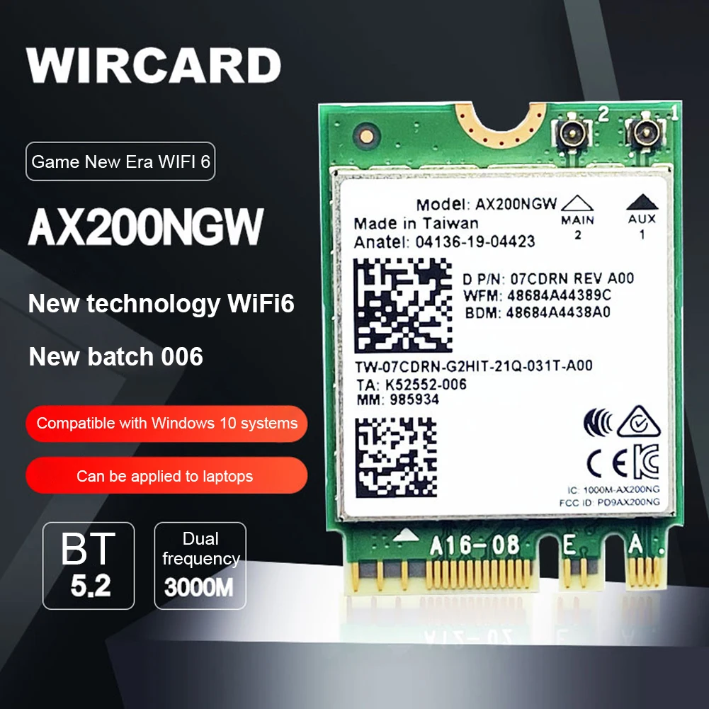 AX200NGW Wireless Card Adapter Bluetooth-compatible Wireless WiFi 6 Network Card Dual Band 2.4G 5G 802.11ax for Intel