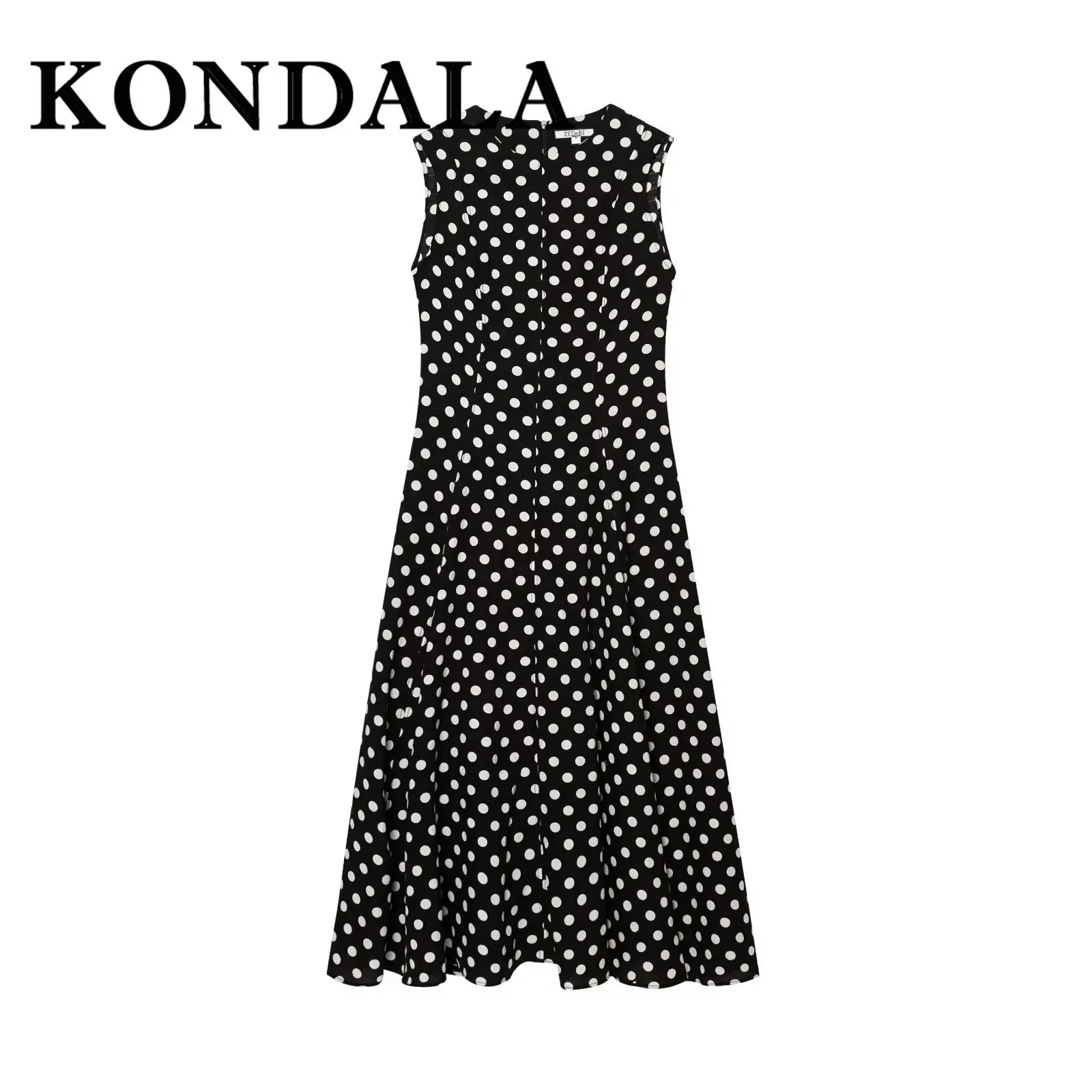 ชุดเดรสยาวทรงเอไลน์สีขาวลายจุดสุดชิค แบรนด์ KONDALA รุ่น Elegant Black Tank เหมาะสำหรับใส่ไปเที่ยวทะเล แฟชั่นปี 2025 สไตล์สตรีทแวร์ แขนกุด ลำลอง ความยาวปานกลาง
