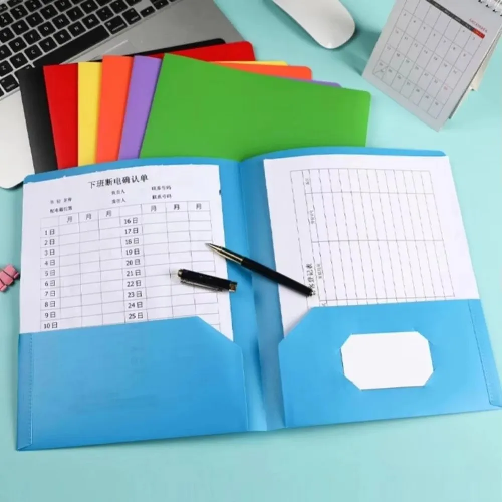 

Plastic Two Pocket Folders Waterproof Store Documents A4 Folder Reusable with Pockets Business Card Holder Office Business Use