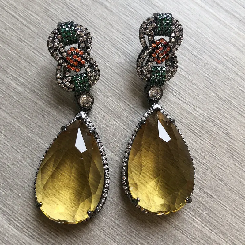 Bilincolor Mode Vintage Große Gelb Cubic Zirkon Ohrring für Frauen – Detail 9