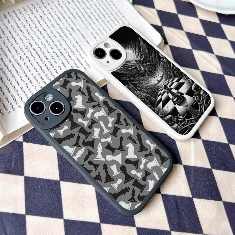 Chess Surreal Art Phone Case For Iphone 16 15 14 12 13 Pro Max 11 Mini Xs Puls Lambskin Silicone Cover