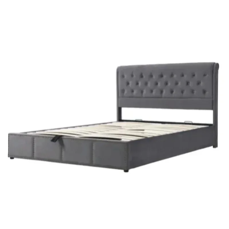 Gepolstertes Bett 160 x 200 cm, hydraulisches Bett mit Stauraum, Kopfteil und Lattenrost, Bett 160 x 200 cm mit Bettbox, Doppelbett, Jugendbett mit Rückenlehne, Bettgestell aus Massivholz und Samt