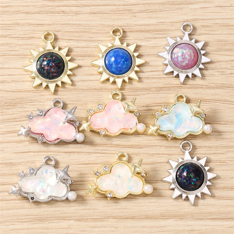 5 Stück niedliche, gemischte Metallanhänger in Form von Sonne und Wolken zum Basteln von Schmuck, Halsketten, Ohrringen, Armbändern und für DIY-Handarbeiten. – Detail 1