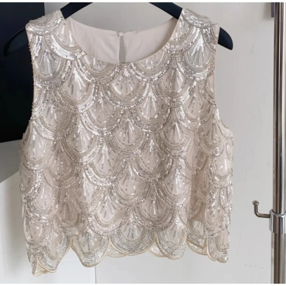 

Hotsweet Vintage casual glitter hollow out O-Neck Slim Top French Streetwear Fashion Sexy basics blouse