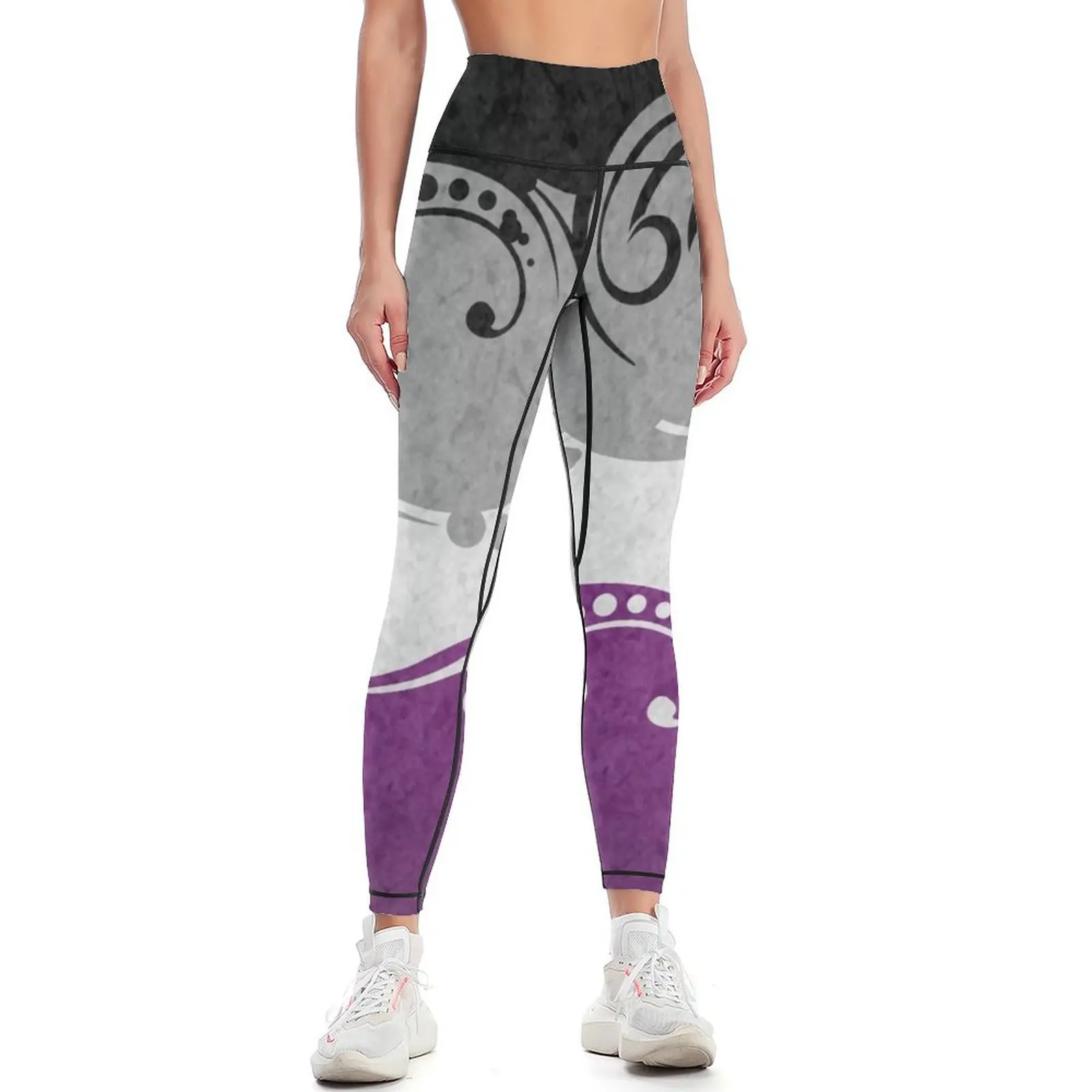 

Fancy Swooped and Swirled Asexual Pride Flag Background Leggings high waist sport set gym pants Womens Leggings