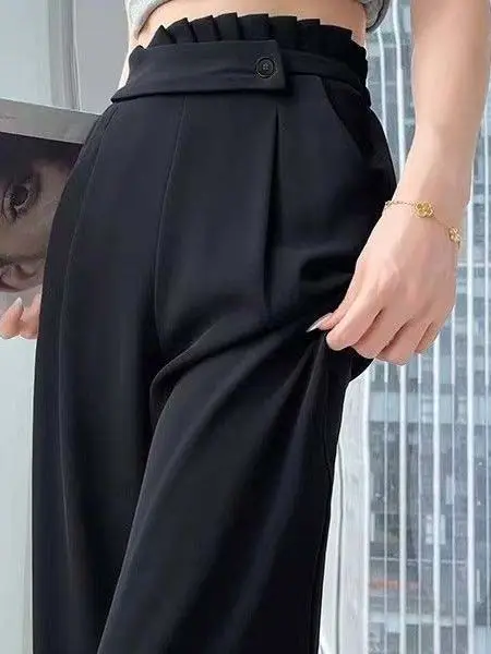 High Waist Straight Leg Suit Pants Women Loose Slimming Khaki Minimalist Style Spring Autumn New Arrival Formal Wear