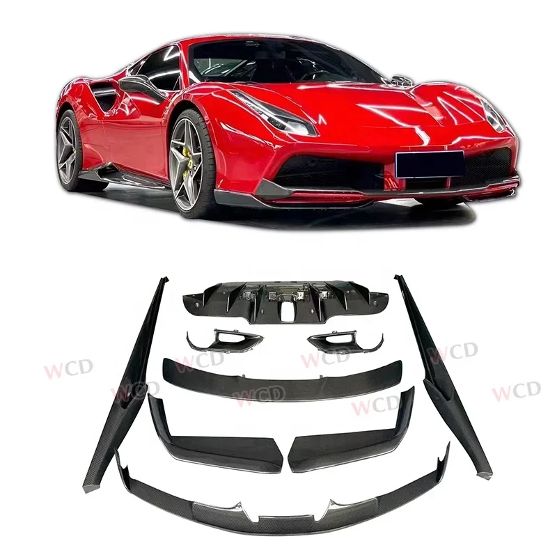 488 GTB carbon fiber bodykit cover 488 upgrade Novitec carbon fiber front lip Diffuser side skirt tail Spoiler TAILSHADE