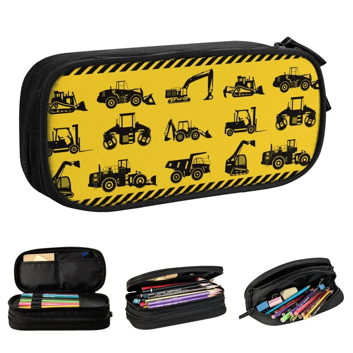 

Excavators Trucks Pencil Cases Construction Machines Pencilcases Pen Holder for Student Large Storage Bag Supplies Stationery