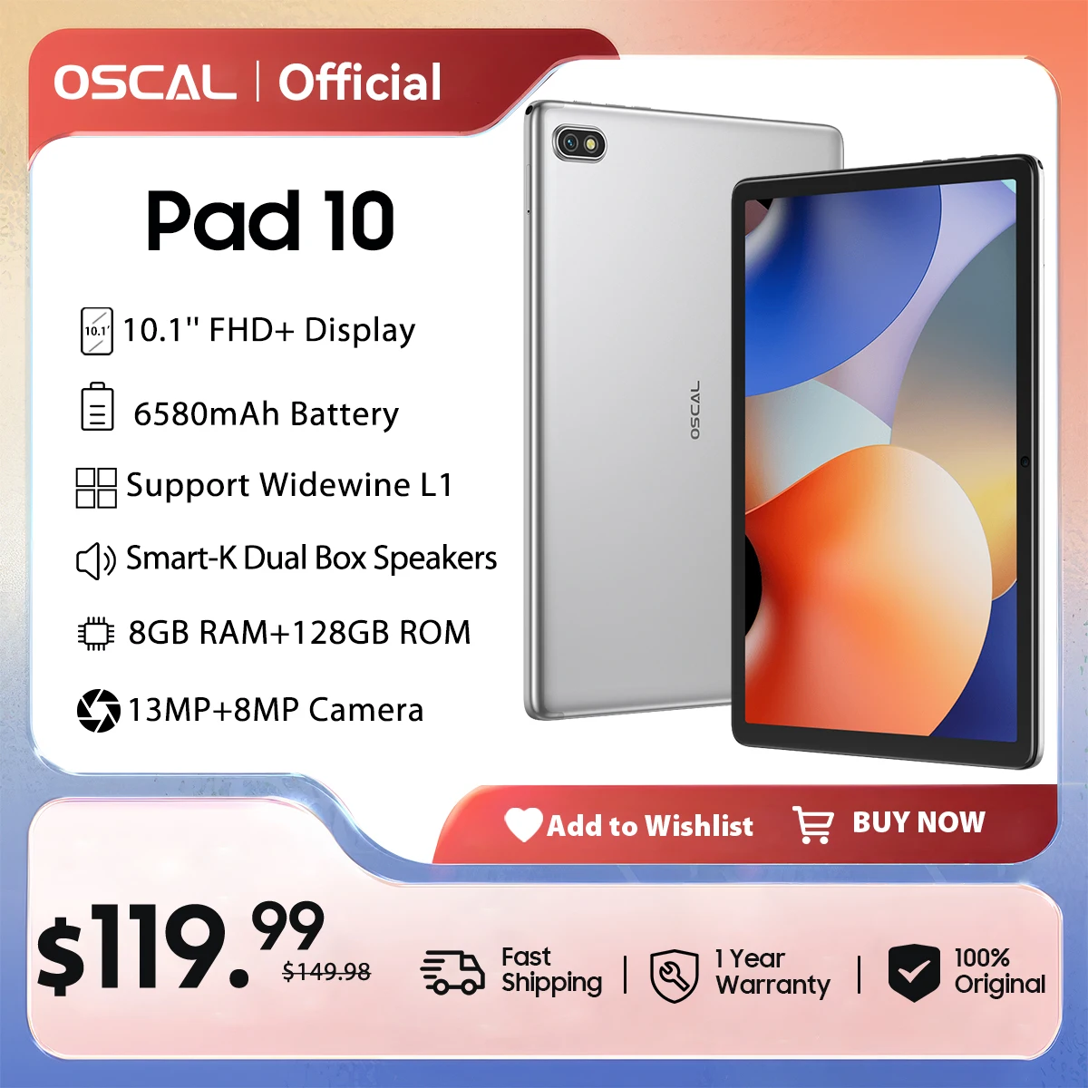 Oscal pad 10 tablet pc t606 octa core 8gb ram 128gb rom android 12 10.1 ''fhd display 6580mah 13mp 8mp kamera tablets dual 4g