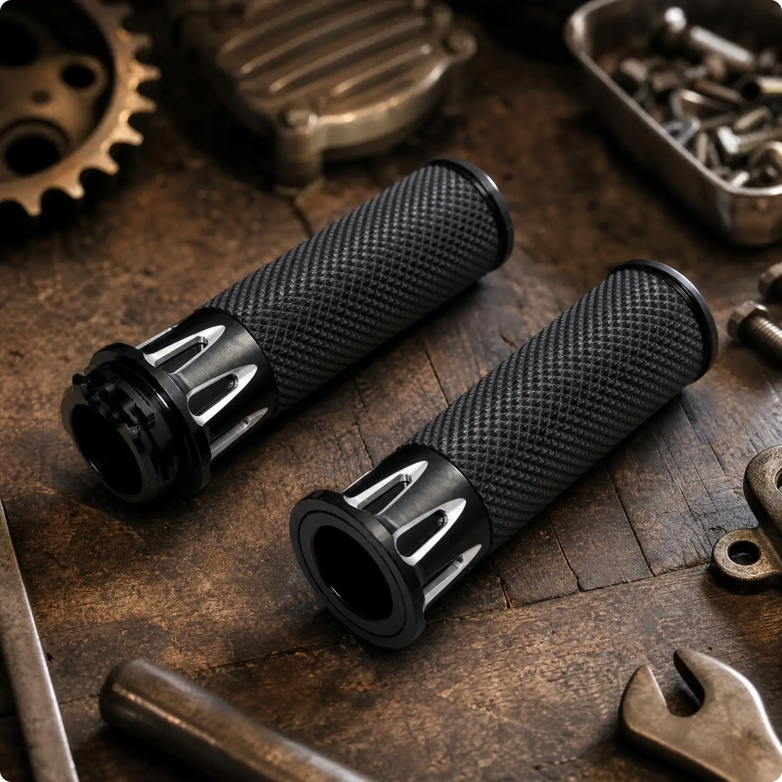 Black Motorcycle Handlebar Grips 25mm Diameter Aluminum Alloy Pair for Cruiser Bikes Durable Traction Design